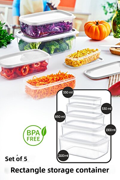 Open Home Set of 5 Embox Rectangular Food Container, White