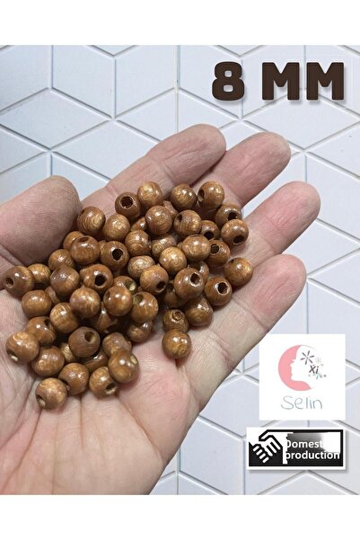 Selin 8 мм дървени мъниста в цвят дъб - 50 грама (средно 200 броя)