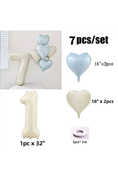 Partifabrik Sea Sand Cream Blue Satin Tones Number Balloon Set of 6