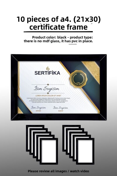Bytwo 10 bucăți cadru A4 - cadru foto și certificat - cadru MDF 21x30 - cadru negru