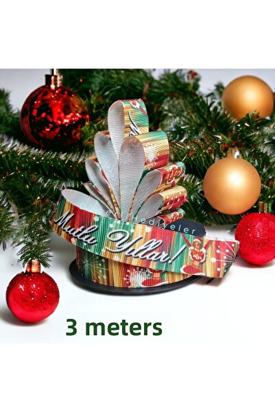 GÜLSEMALİ 3 metri panglică de Anul Nou imprimată Grosgrain Ornament pentru cu...