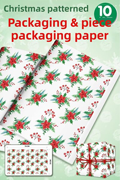 t tuğset etiket New Year's Kokina Themed Gift Package - 50X70Cm New Year Packaging Paper 10 Pieces-T1041