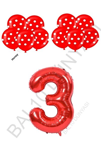 BAL10 DÜNYASI مجموعة بالون الرقم الأحمر واللون الأحمر والأبيض لعمر 3 سنوات