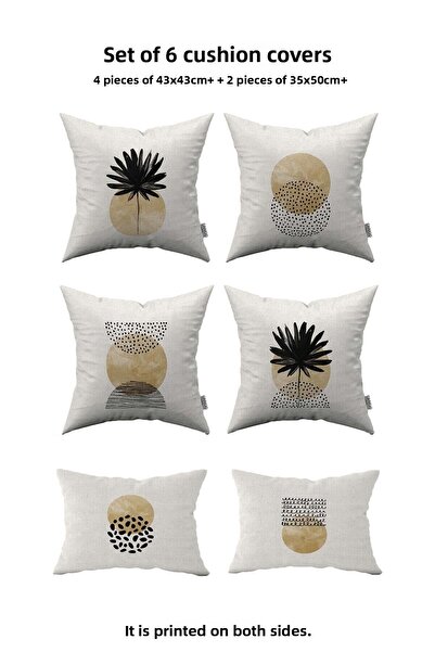 Cango Home 6-Piece Yellow (Mustard) Black Botanical Bohemian Scandinavian Patterned Digital Printed Throw Pillow Cover