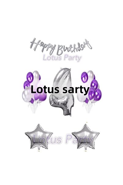 LOTUS PARTY مجموعة عيد ميلاد لعمر 4 سنوات - بالون رقم واحد - 20 بالونًا فضيًا...