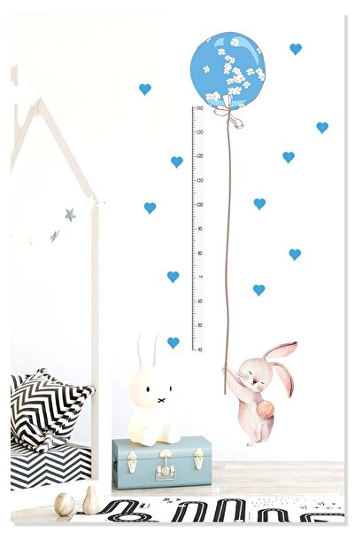Sticker Sepetim Drăguț Balon Albastru Iepure Măsurător de înălțime Decorativ ...