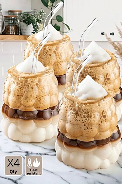 Amentes كوب بوروسيليكات مقاوم للحرارة على شكل خرز |   زجاج القهوة والعرض |   زجاج عنب 4 قطع