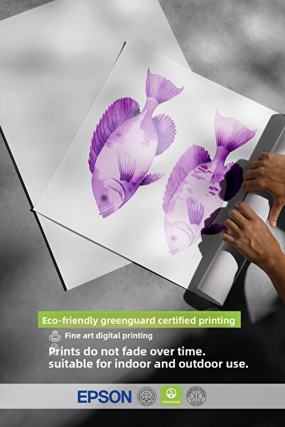 Postifull Frameless Wall Poster, Fish, Watercolor, Purple Color Poster, 2025 Summer Selection, No:109874