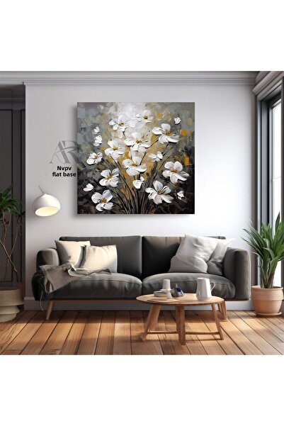 AR AJANS KANVAS TABLO Spectacol magic de flori albe Aspect de pictură în ulei...