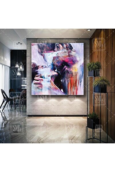 SML TABLO Ακουαρέλα με αφηρημένο ζωγραφικό σχέδιο ζευγαριού που φιλιέται, κάθ...