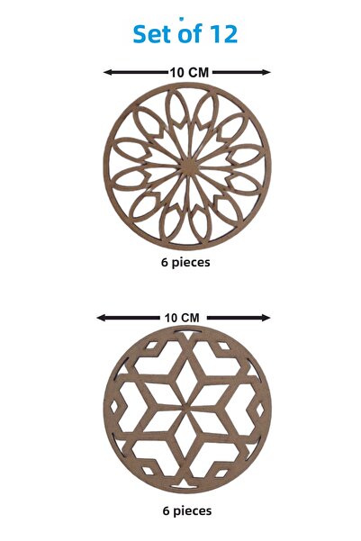 şamaksesuar 12 قطعة من الوقايات المستديرة المنقوشة - 10x10 سم MDF خام