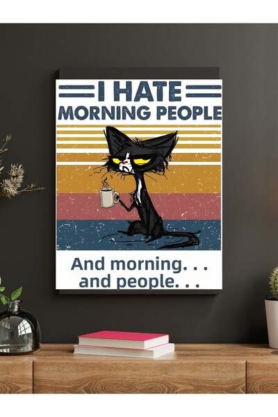 Cemira Γάτα Ξύλινη Αφίσα - Τραβήξτε τον Μίσο Πρωινού Πίνακας Διακόσμησης Τοίχων