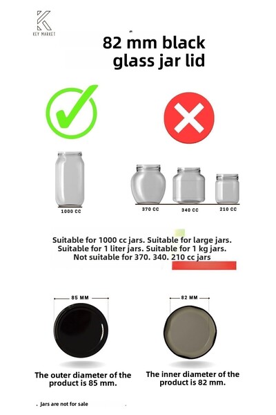 Paşabahçe Black Twist-off Jar Lid - 82 Mm, Standard Glass, Pack of 20