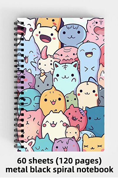 Anime Marketi دفتر ملاحظات ذو غلاف صلب مقاس A5 بتصميم حيوانات جميلة 120 ورقة