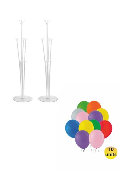 ADASRA 2 قطعة حامل بالونات 7 عصي حامل قائم مجموعة من 2 + 10 قطع بالونات بألوا...