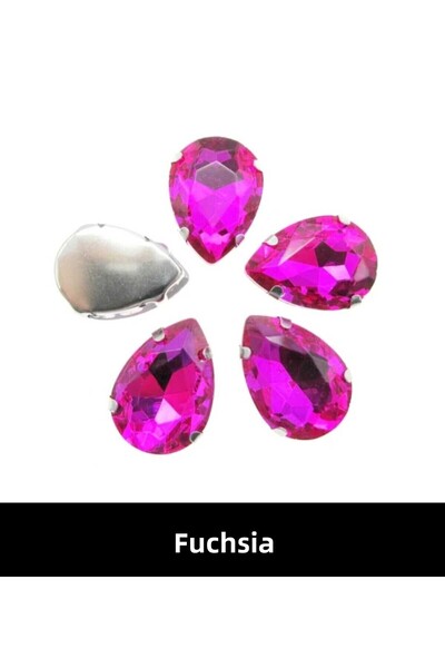 yiğit aksesuar 13X18 (1.8 cm) Fuchsia Drop Case Planted Glass Stone 10 Pieces