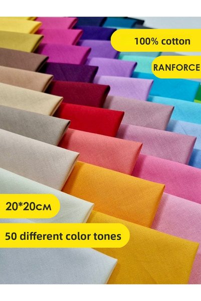 FabricMarket مجموعة قماش قطني 100% للخياطة والهوايات - 50 قطعة بألوان سادة مختلفة مقاس 20×20 سم