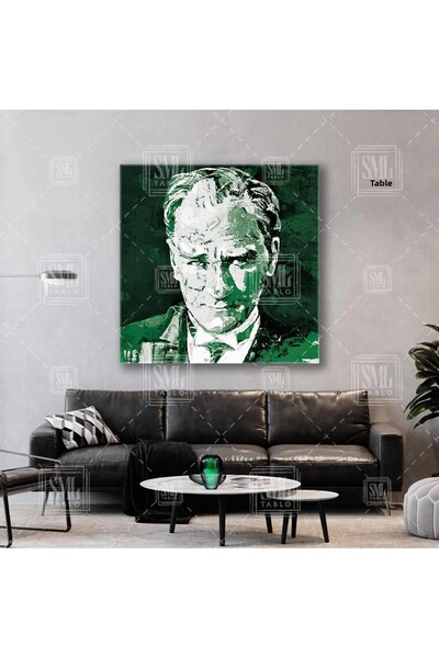 SML TABLO Μουσταφά Κεμάλ Ατατούρκ Πράσινο Λευκό Μπουρσασπόρ Τετράγωνος Πίνακας Καμβά
