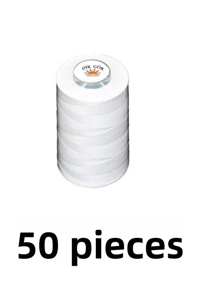 Tuana İplik 5000 Meters White Polyester Sewing Thread - 50 Pieces, Size 120