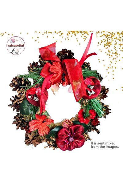 Salsepetial Διακοσμητικό Πρωτοχρονιάτικο Στολίδι Πόρτας Διακοσμητικό Στολίδι Πόρτας Στεφάνι Κώνος Στεφάνι σε Μικτά Χρώματα