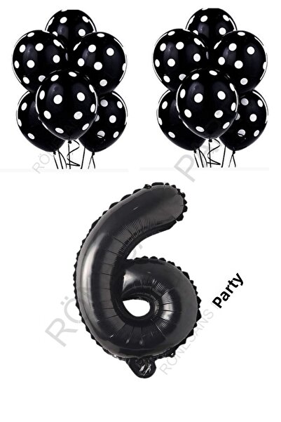 Generic Brand Black Number and Black and White Polka Dot Balloon Set Age 6