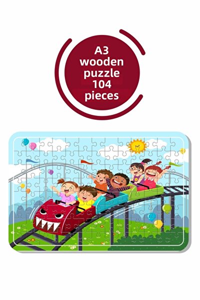 Baskı Atölyesi لغز القطار في مدينة الملاهي A3 مكون من 104 قطعة، لعبة، منشار قطع