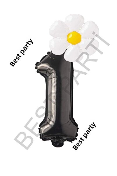BEST PARTİ DOĞUM GÜNÜ PARTİ SÜSLERİ Black Number and White Daisy Foil Balloon...