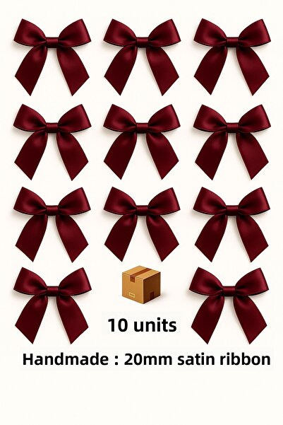 edalle 10 قطع من شريط فيونكة الساتان باللون العنابي مقاس 20 ملم