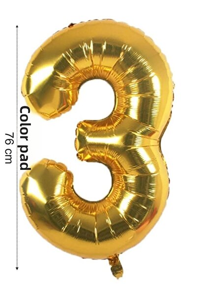 renk party Foil Balloon 3 Number Helium Balloon 76 cm Gold Color - 3 Years Ol...