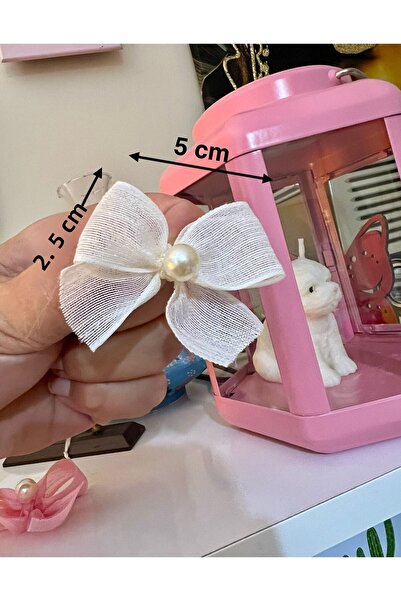 Light of Love Pearl Detailed Cream Linen Ribbon Ready Bow - 20 Pieces