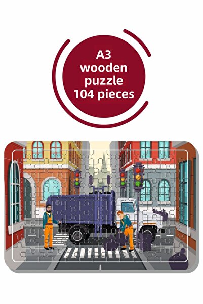 Baskı Atölyesi لغز شاحنة القمامة A3 مكون من 104 قطعة، لعبة، منشار