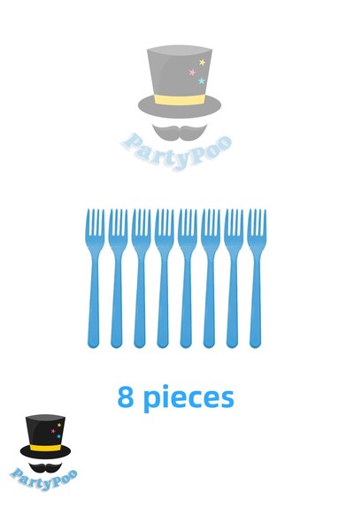 PartyPoo طقم شوكة بلاستيكية زرقاء مكون من 8 قطع