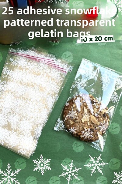 t tuğset etiket Αυτοκόλλητη διαφανής τσάντα με μοτίβο νιφάδας χιονιού Ζελατίνη 10x20 cm 25 τεμάχια -T1060