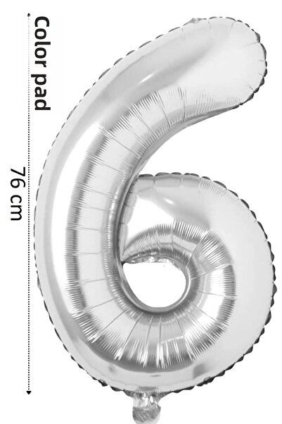 renk party Foil Balloon 6 Number Helium Balloon 76 cm Silver Color - 6 Years ...
