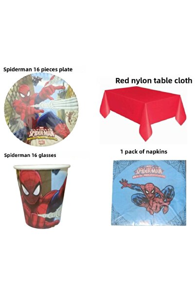 SPIDERMAN Spiderman Spiderman Plate Cup Napkin Tablecloth Set for 16 People