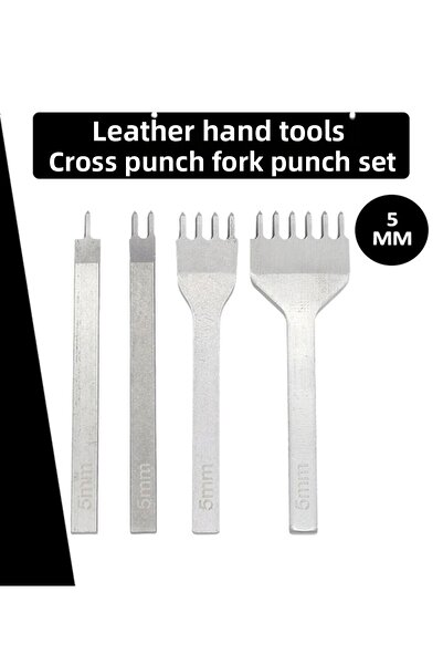 Dopar 5mm Leather Hand Tools - 4 Pcs Cross Punch Forks Staples