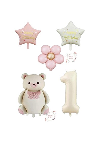 BAL10 DÜNYASI مجموعة بالونات Bal10 - بالونات فويل ديزي مع أرقام ودبدوب لعمر 1 سنة