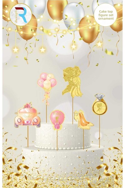 Cadde Süs Gold Bride Themed Cake Top Character Set Ornament