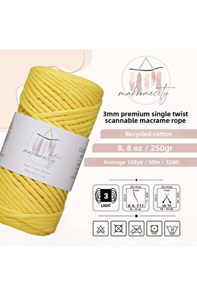 Makromecity Scalloped Macrame Thread 3mm Scalloped Cotton Macrame Thread Macrame Thread Yellow