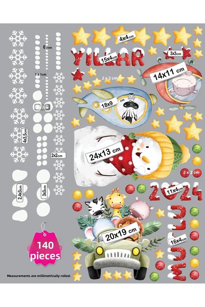 AlyMarkt New Year's Children's Room Sticker, Snowman, Airplane, Helicopter and Cute Animals 56