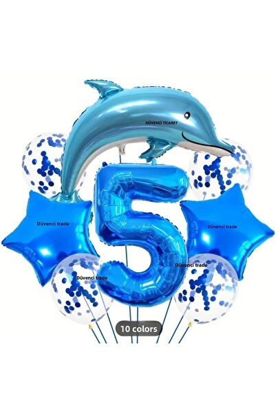 DÜVENCİ TİCARET SET BALON OCEAN ALBASTRU SET BALON DE FOLIE DE DOLPHIN DE CUL...