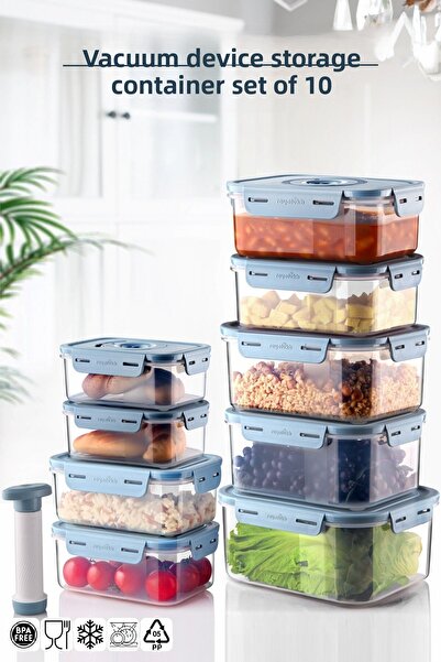 Nandy Home Set of 10 Storage Containers That Can Be Used in Microwave and Freezer with Vacuum Apparatus