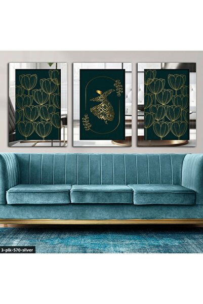 Evinemoda Flori Semazen Silver 3 piese Plexi oglindă masă