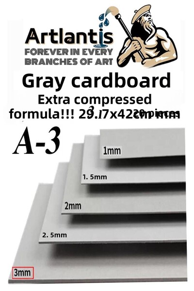 Artlantis ورق مقوى A3 رمادي 3 مم 20 قطعة 1 عبوة 29.7 × 42 سم ورق مقوى A-3 سمك...