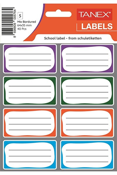 Tanex Double Row Mix School Label - Bordered, 40 Pieces