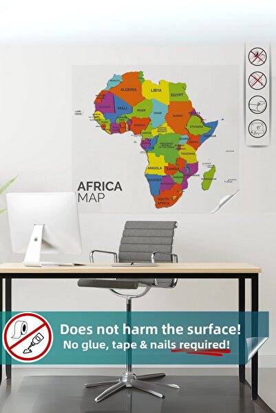 Pi Papers خريطة القارة الأفريقية - لا تترك علامات، غير لاصقة، لوحة ورقية ثابتة، ورق سحري