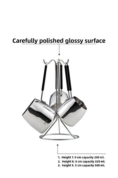 Nehir 29015 Modern 4 Piece Steel Coffee Pot Set with Hanger Stand