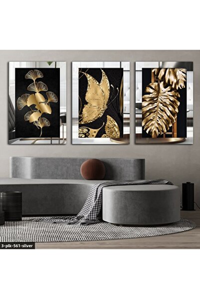 Evinemoda Butterfly Leaf Silver 3 piese de pictură în oglindă din plexiglas