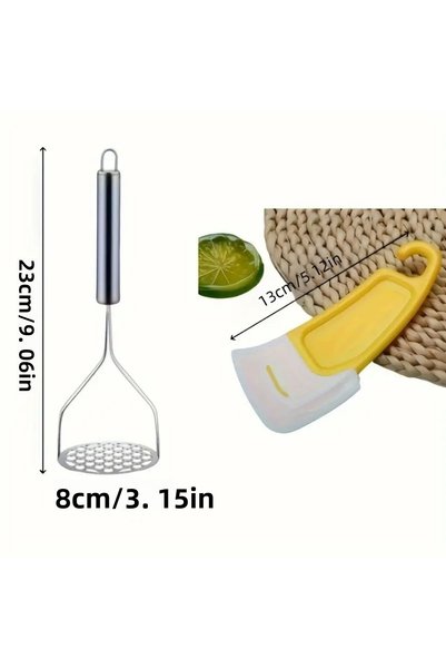 RED KİTCHEN Stainless Steel Potato Masher and Practical Kitchen Scraper Set