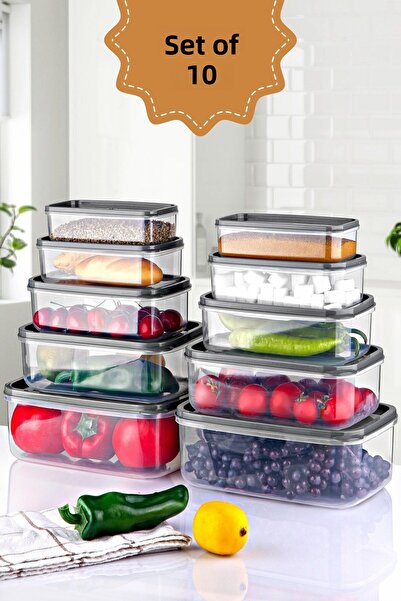 Espas Home Anthracite Rectangular Food Storage Set of 10